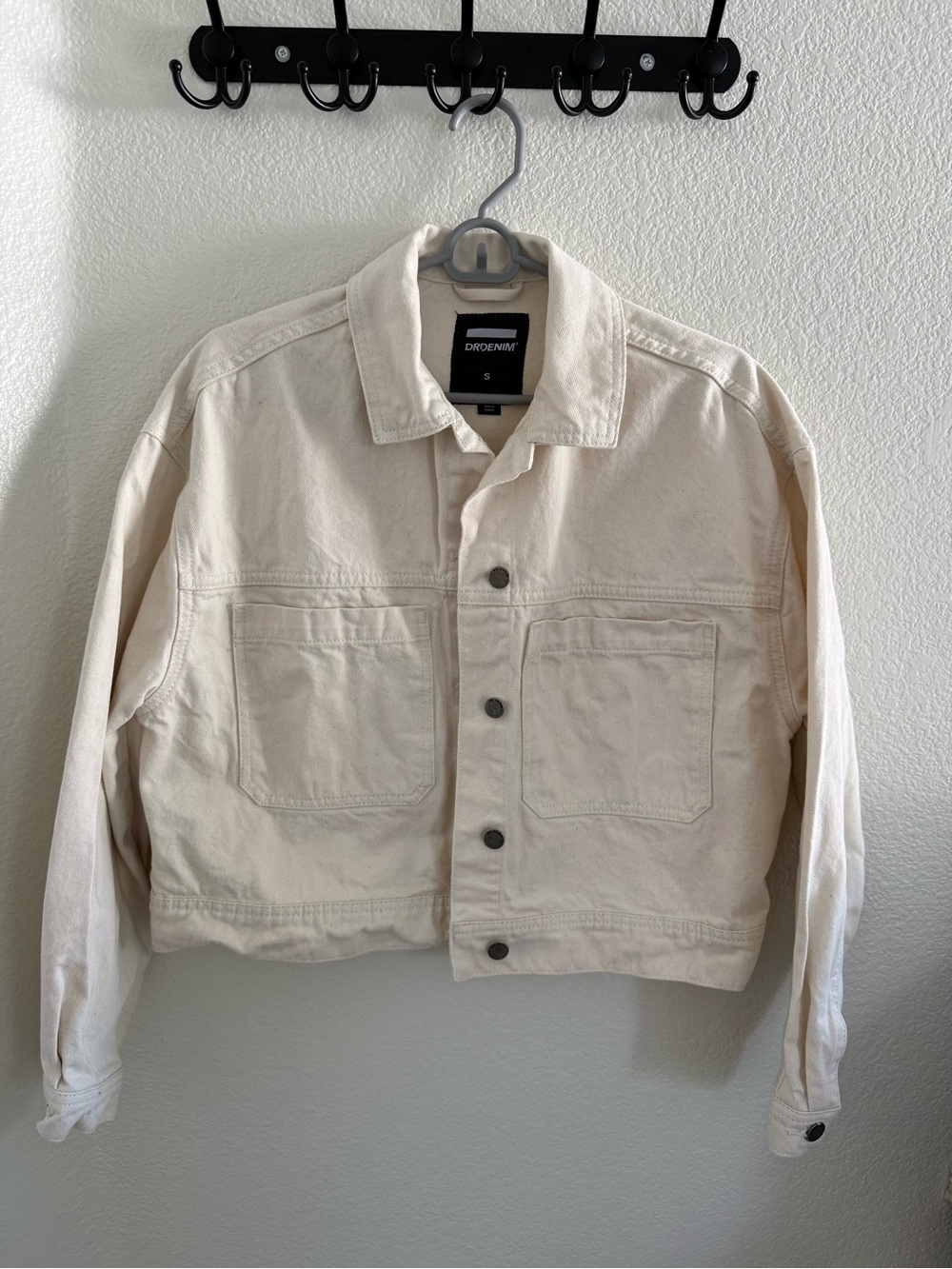 DROMe Cream Cotton Button-Front Jean Jacket